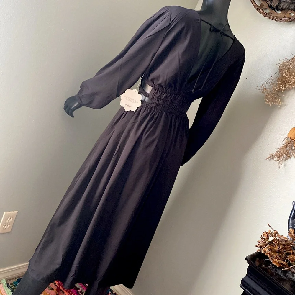 Indulge Black Bishop Sleeve Wrap Dress V-Neck
